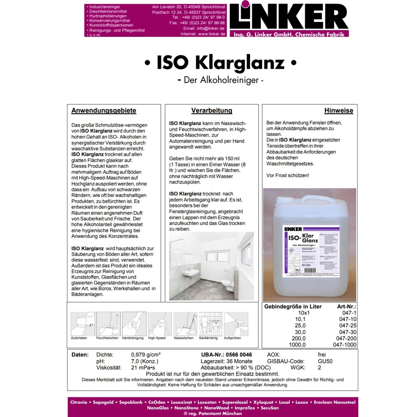 Linker Iso Klarglanz Alkoholreiniger 1L / 10L