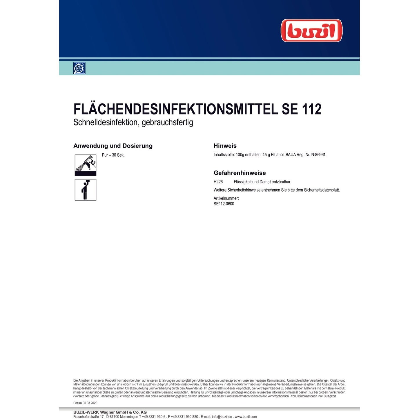 Flächendesinfektionsmittel SE 112 Buzil