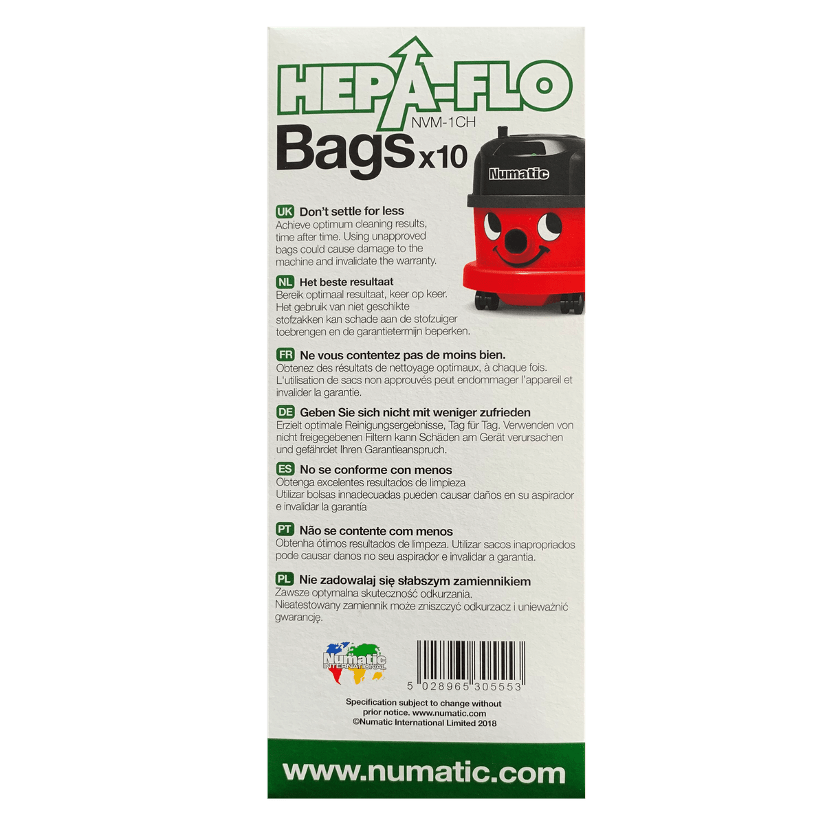 Numatic Hepa-Flo NVM-1CH Bags