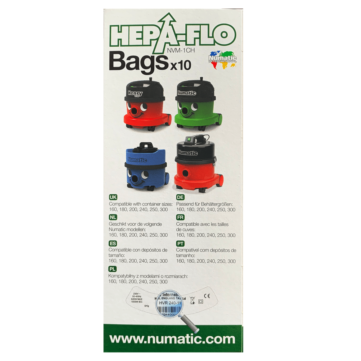 Numatic Hepa-Flo NVM-1CH Bags