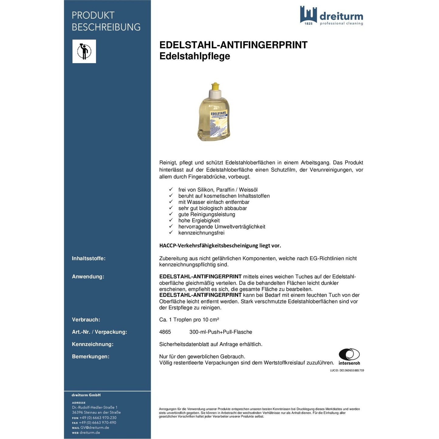 Dreiturm Edelstahl - Antifingerprint 300ml
