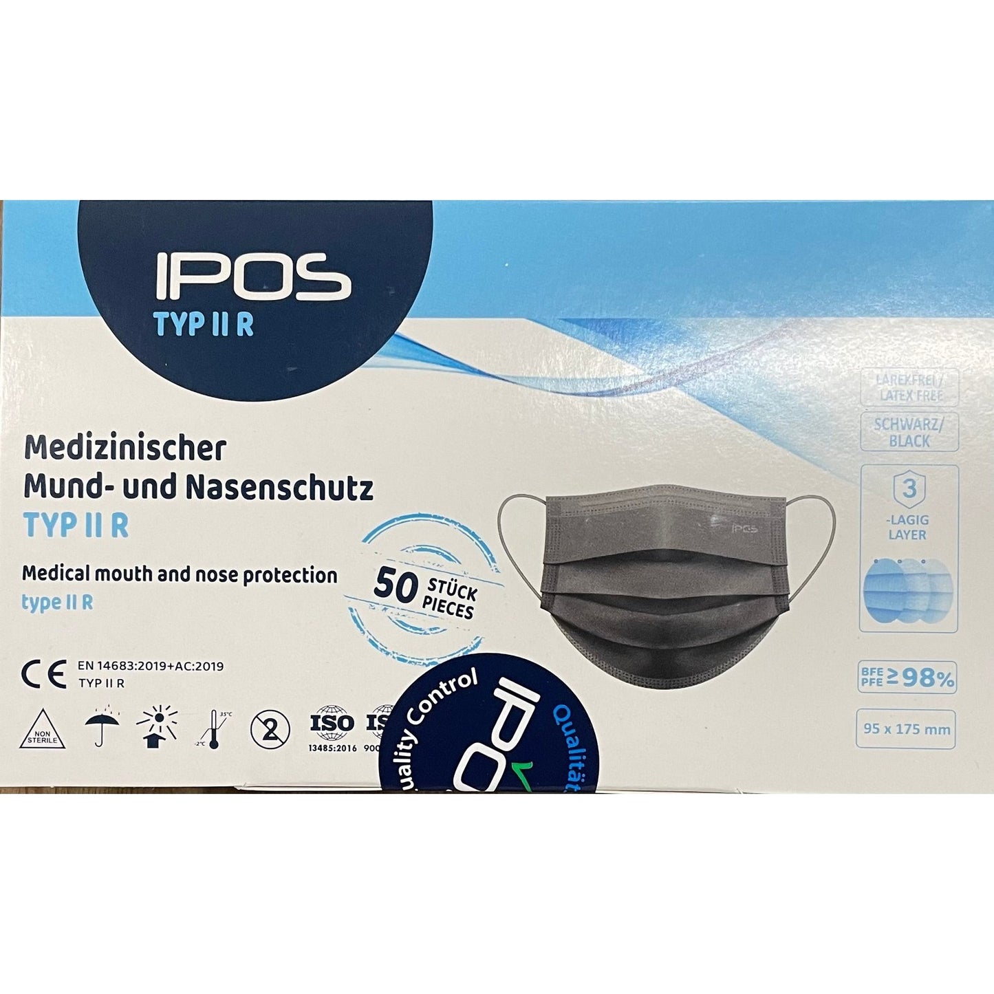 Maske Mund und Nasenschutz Schwarz TYP IIR