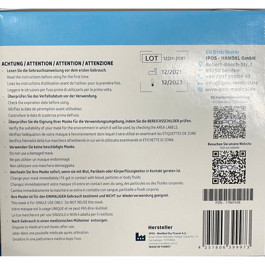 Maske Mund und Nasenschutz Schwarz TYP IIR