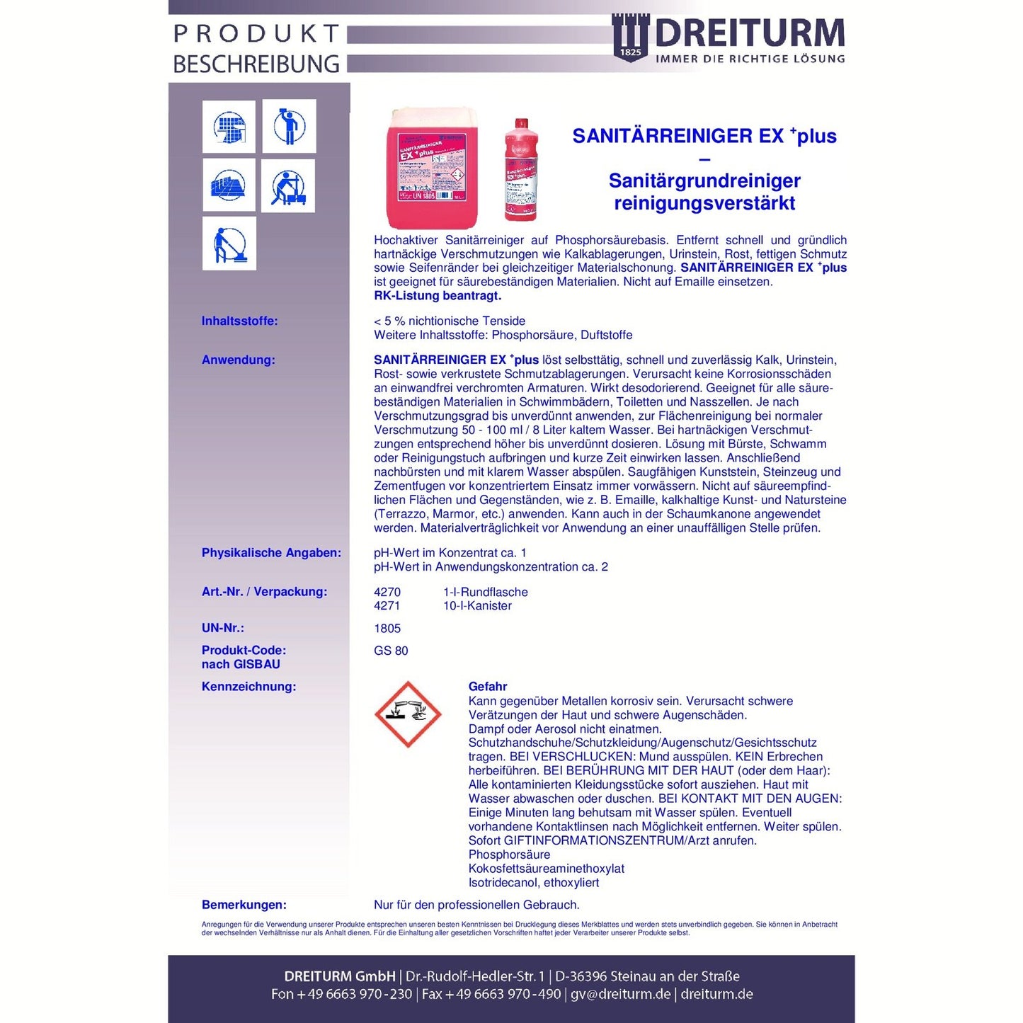 Sanitärreiniger EX +plus 1L / 10L Dreiturm