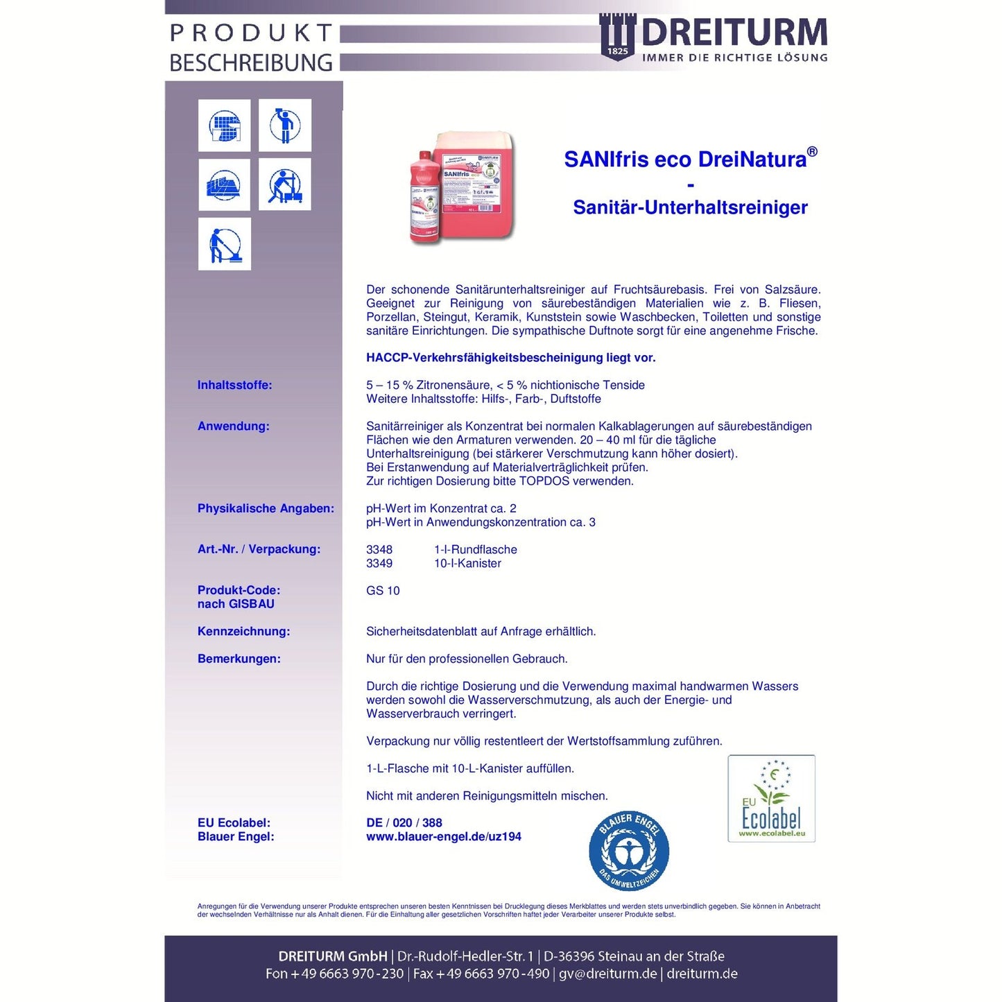 Dreiturm SANIfris+ 1L / 10L