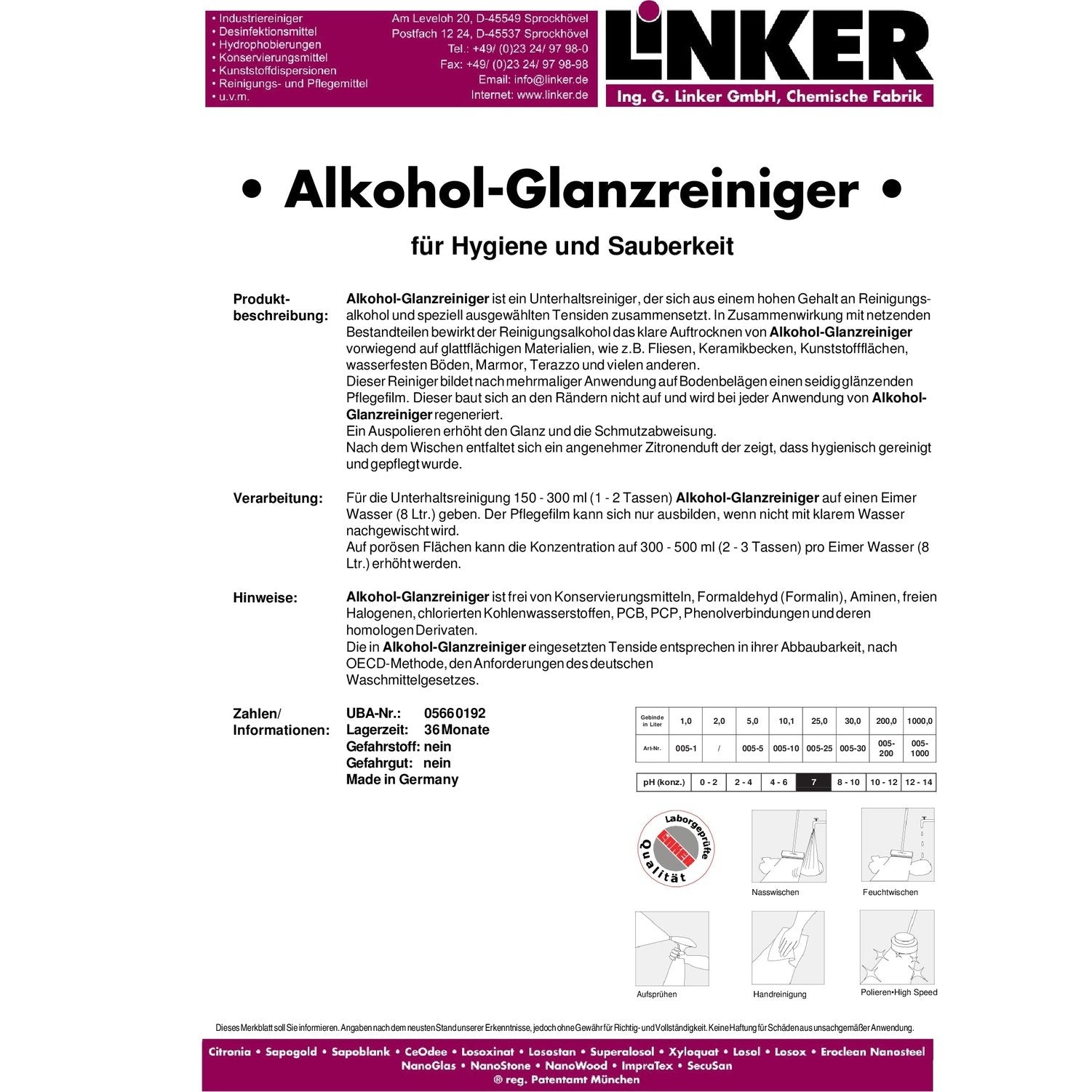 Linker Alkohol Glanzreiniger 1L / 10L