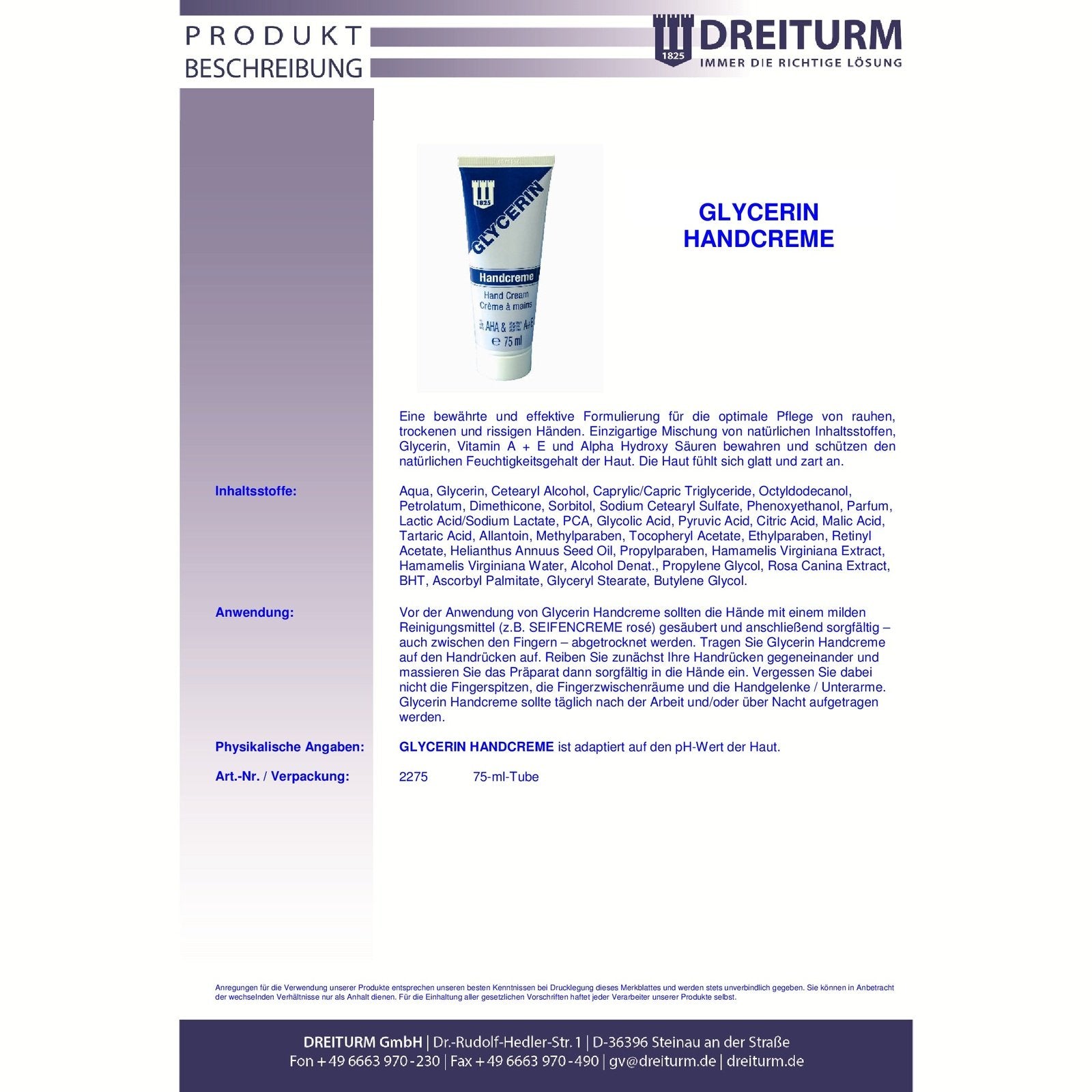 Dreiturm Glycerin Handcreme 1 Plus Hygiene GmbH Dreiturm Glycerin Handcreme 1 Plus Hygiene GmbH