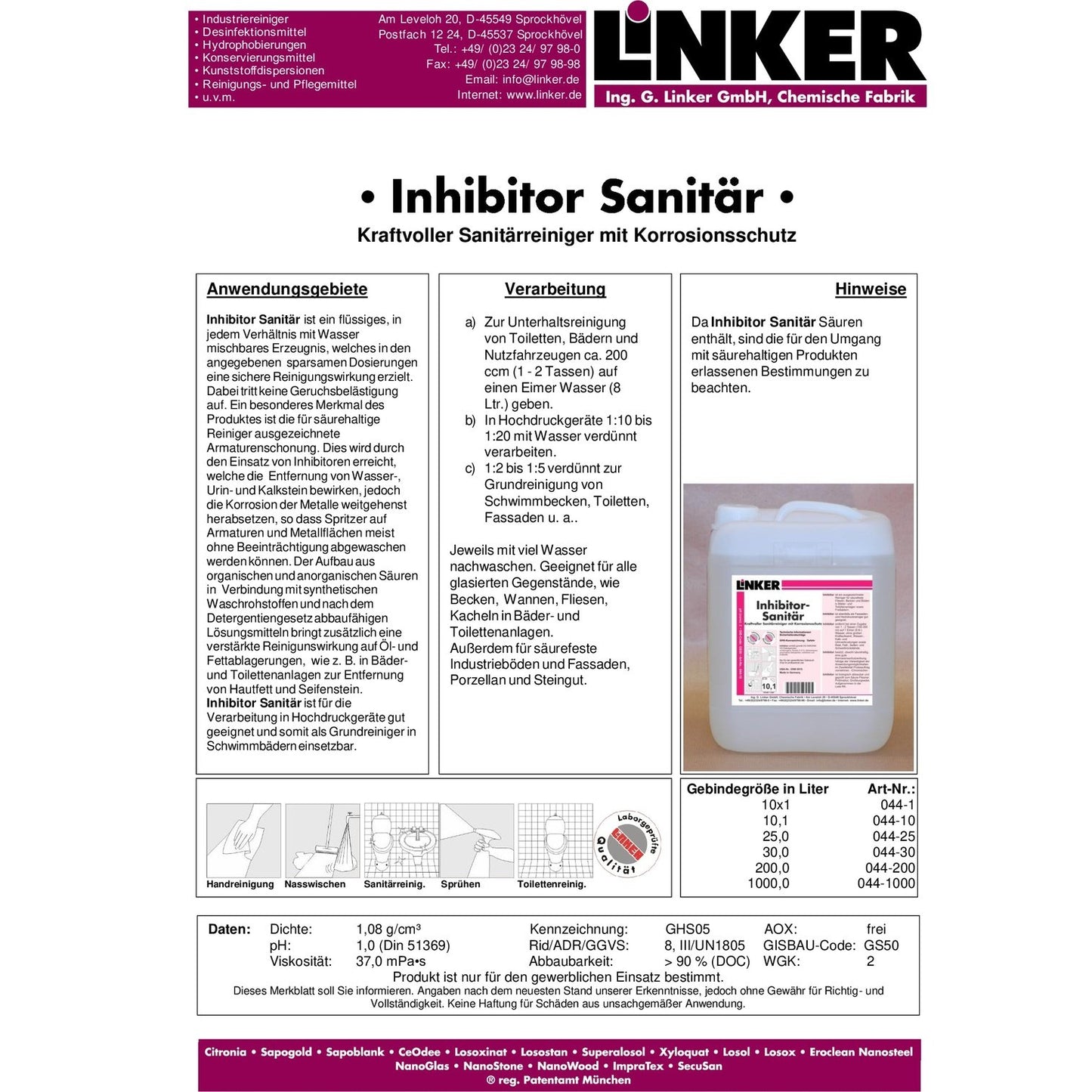 Linker Inhibitor Sanitär 1L / 10L Sanitärreiniger